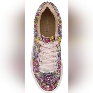 Betsy Johnson BRIGHT FLORAL  rhinestone glitter 1" platform, Low Top sneaker 8.5